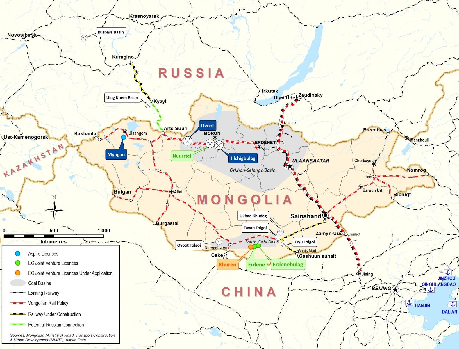 Железные дороги Монголии карта